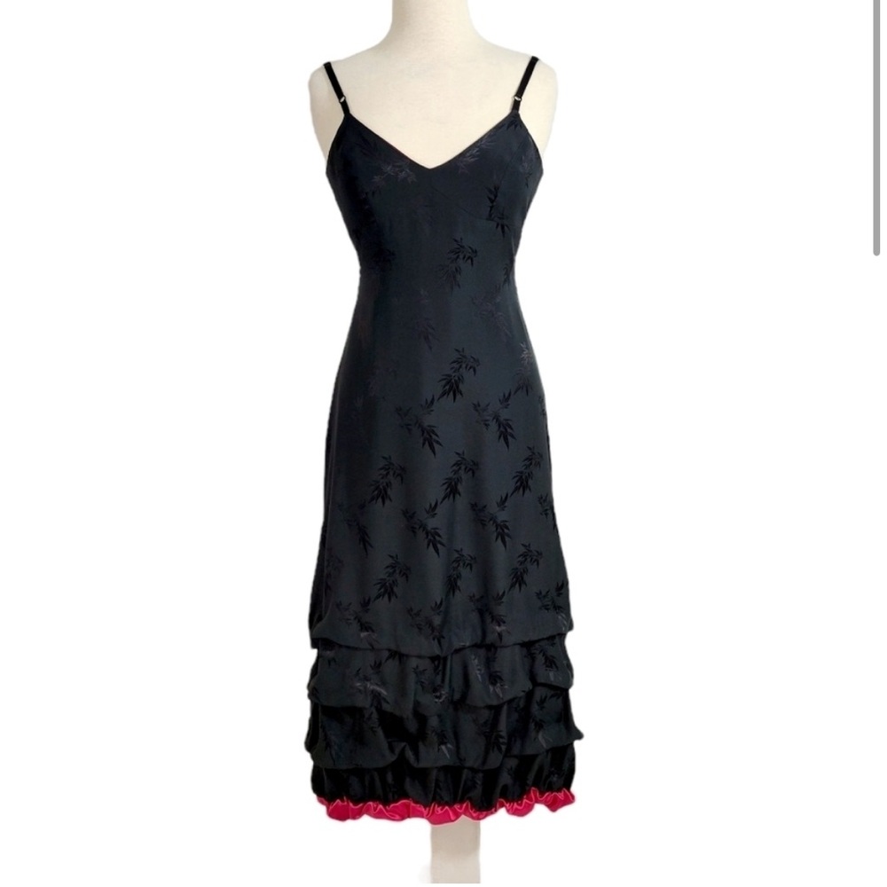 Sue Wong Black Silk Tiered Formal Prom Dress